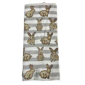 Bunny Hill Farms Kitchen Towels Easter Bunny Spring Grey White Striped Set of 2